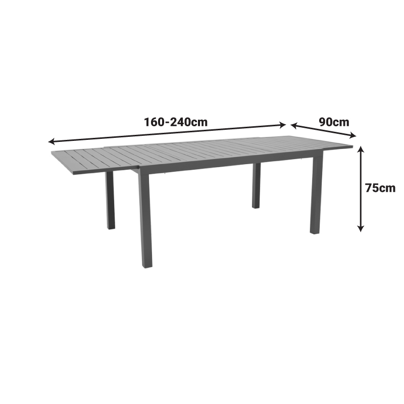 Tavolinë zgjatuese Lafla pakoworld alumini gri e errët 160-240x90x75cm
