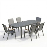 Set ngrënie Azelie-Lafla pakoworld set prej 7 copësh copë antracit-alumini antracit 160-240x90x75cm
