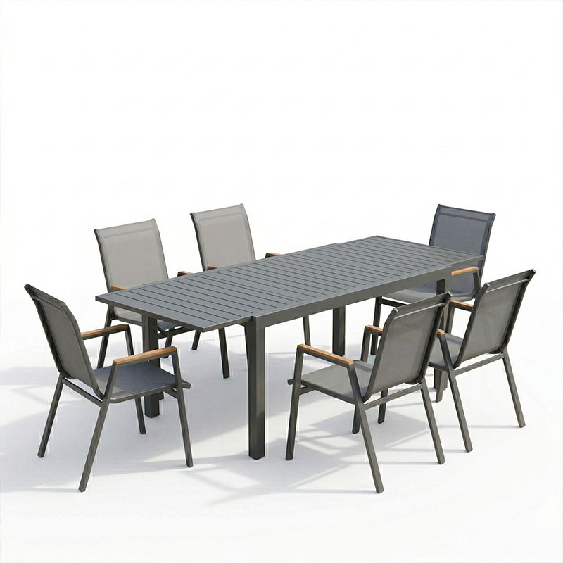 Set ngrënie Azelie-Lafla pakoworld set prej 7 copësh copë antracit-alumini antracit 160-240x90x75cm