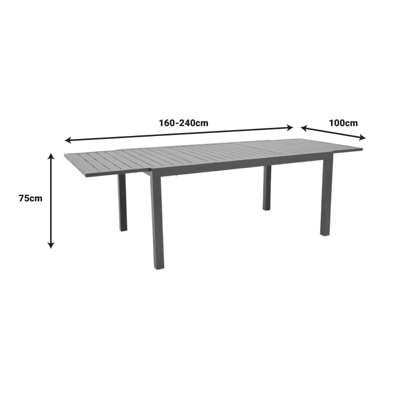 Set ngrënie Azelie-Lafla pakoworld set prej 7 copësh copë antracit-alumini antracit 160-240x90x75cm