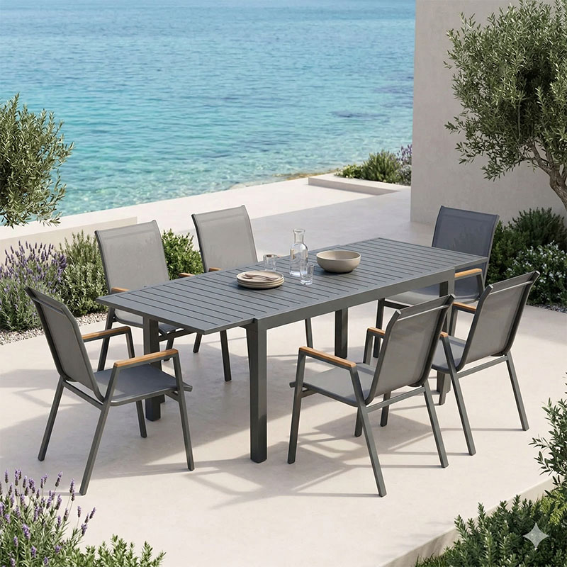 Set ngrënie Azelie-Lafla pakoworld set prej 7 copësh copë antracit-alumini antracit 160-240x90x75cm