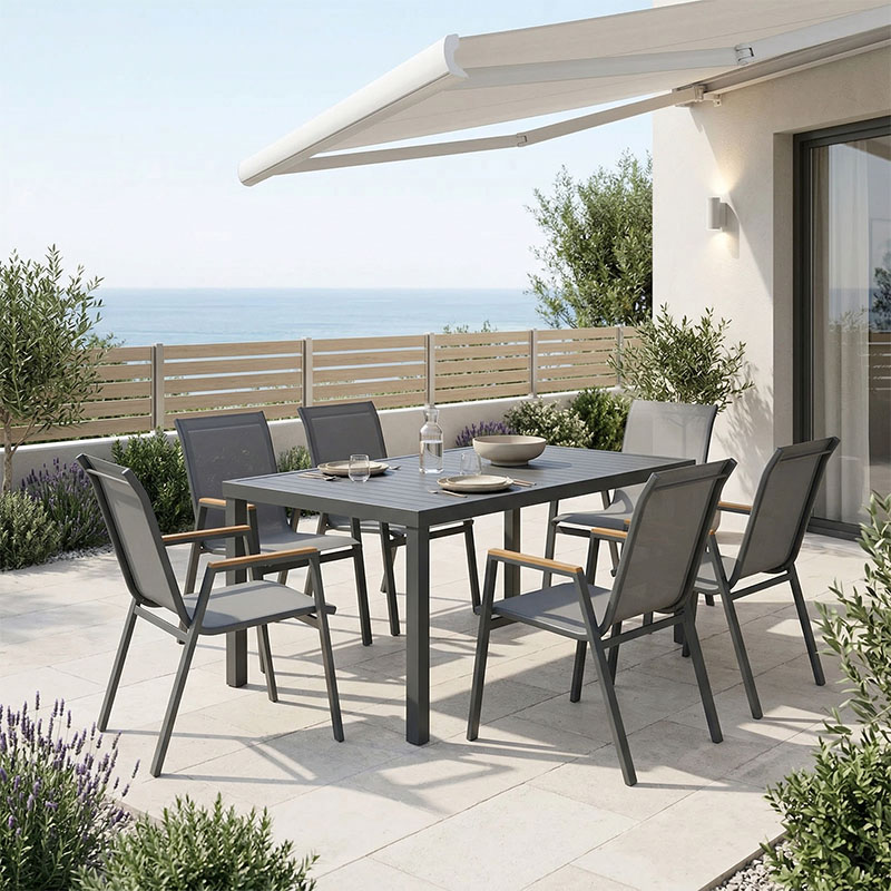 Set ngrënie Azelie-Kliton pakoworld set me 7 pëlhurë anthracite-alumin anthracite 150x80x74cm