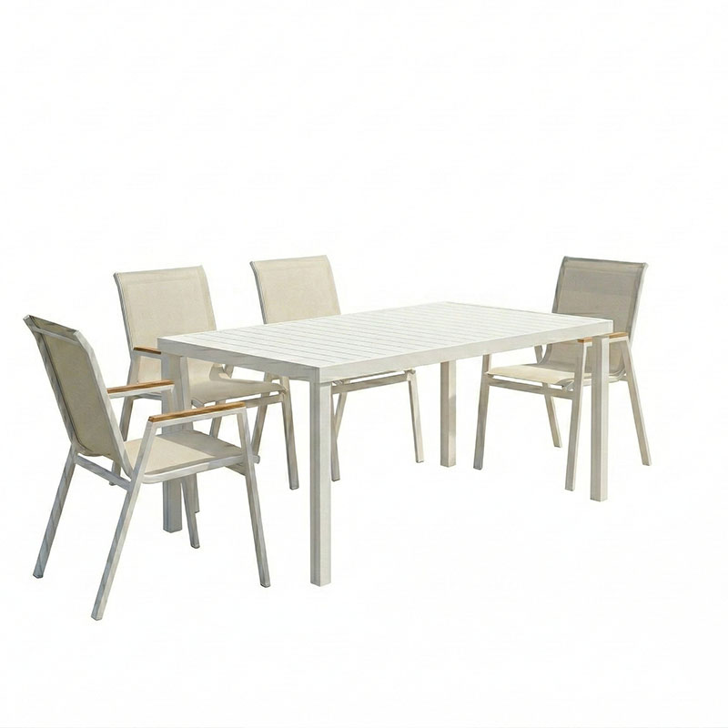 Tavolinë ngrënieje Kliton - Azelie set me 5 pakoworld alumini në nuancë të bardhë 150x80x74cm