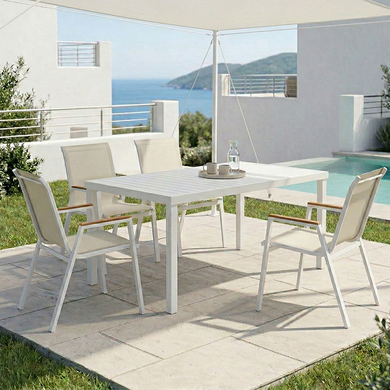 Tavolinë ngrënieje Kliton - Azelie set me 5 pakoworld alumini në nuancë të bardhë 150x80x74cm