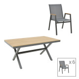 Set tavoline ngrënieje Thorio-Azelie 7 pakoworld alumini antracit dhe kompensatë në nuancë natyrale 160x90x75cm