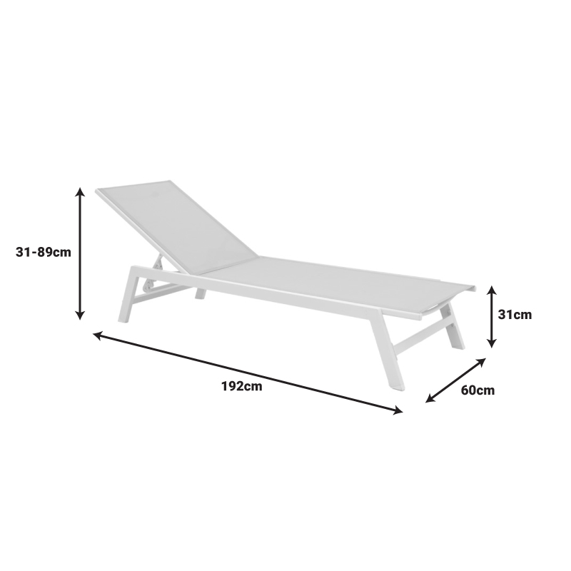 Shezlong Boka pakoworld alumini i bardhë dhe tekstil në nuancë bezhë 60x192x31cm