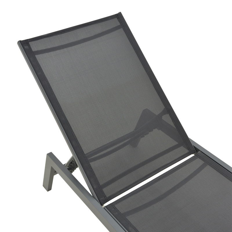 Shezlong Boka pakoworld alumini gri e errët dhe tekstil në nuancë të zezë 60x192x31cm
