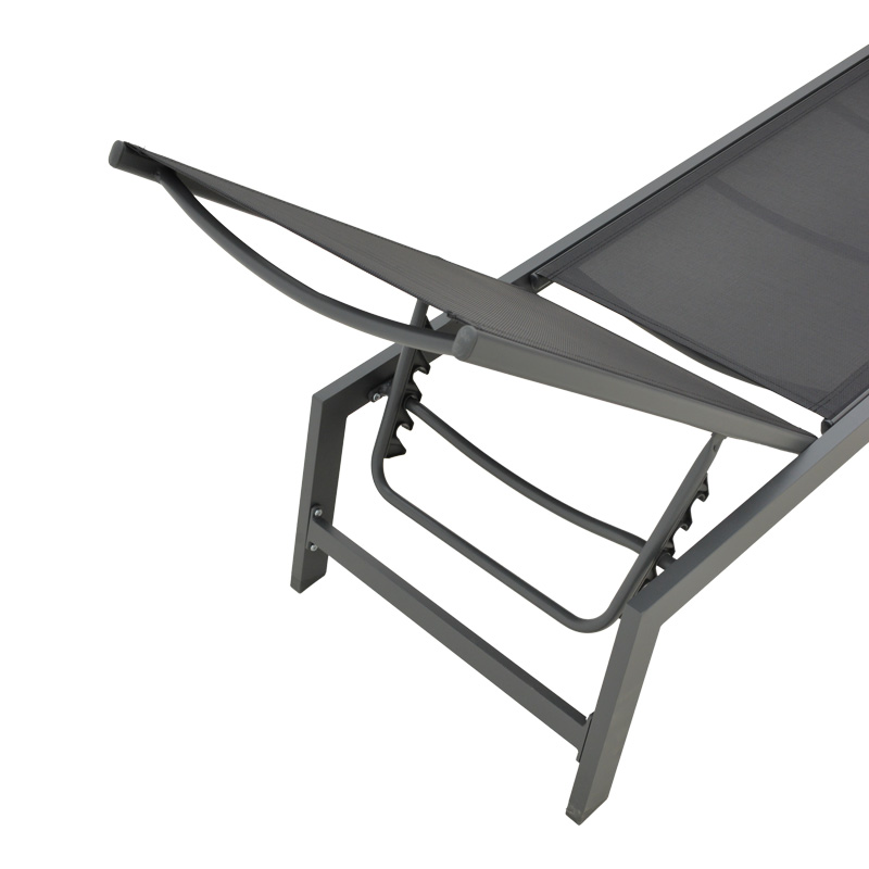 Shezlong Boka pakoworld alumini gri e errët dhe tekstil në nuancë të zezë 60x192x31cm