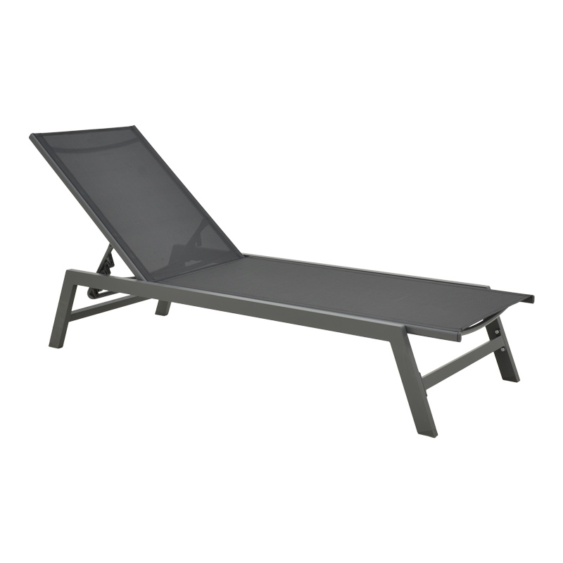 Shezlong Boka pakoworld alumini gri e errët dhe tekstil në nuancë të zezë 60x192x31cm