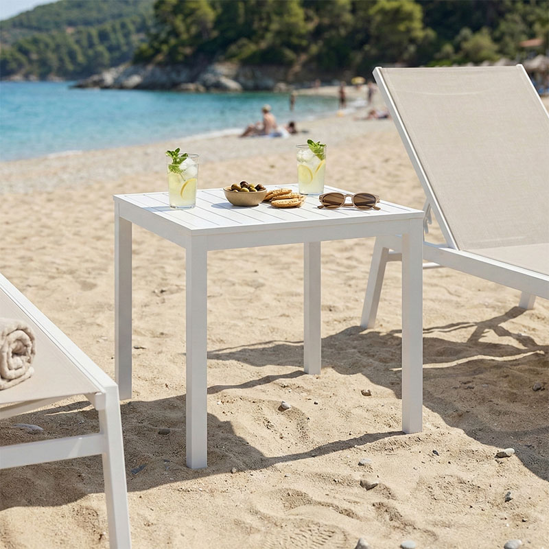 Tavolinë plazhi alumini Kliton pakoworld në nuancë të bardhë 45x45x41cm