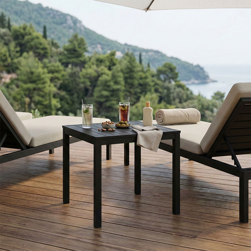 Tavolinë plazhi Kliton pakoworld alumini në nuancë të zezë 45x45x41cm