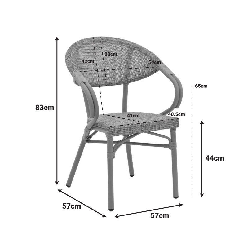 Fotel Isaia pakoworld alumin natyral-tekstil gri 57x57x83cm
