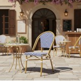 Karrige Uarmin pakoworld stivë alumini natyral-blu dhe rattan pe i bardhë 46x57x85cm