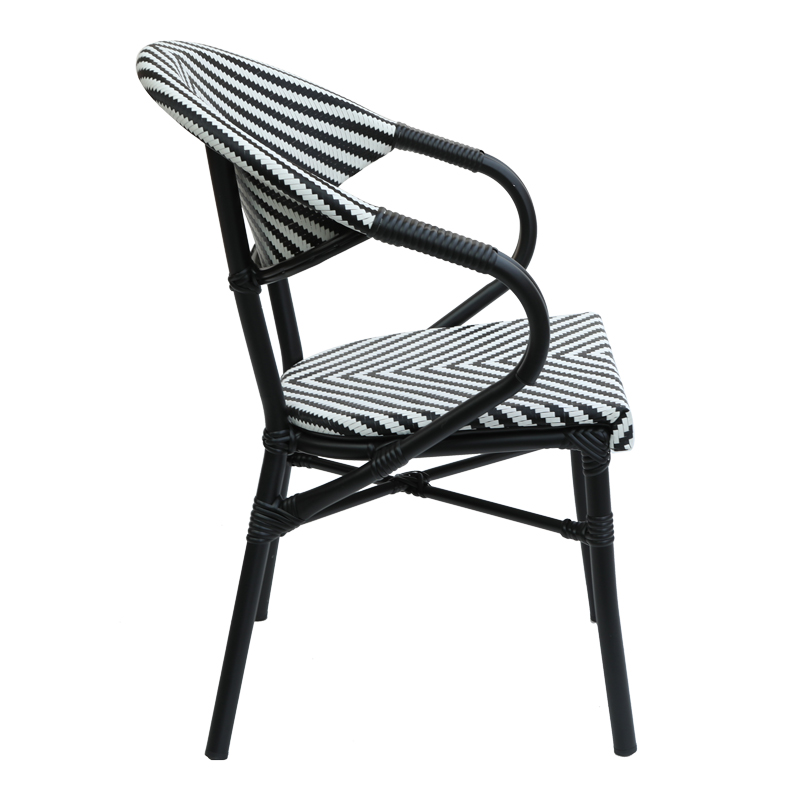Fotel Isaia pakoworld i palosshëm alumini i zi-rattan PE i zi dhe i bardhë 57x57x83cm