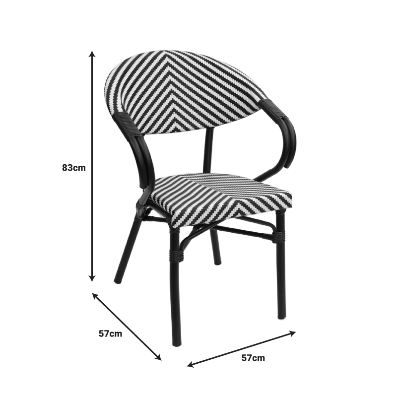 Fotel Isaia pakoworld i palosshëm alumini i zi-rattan PE i zi dhe i bardhë 57x57x83cm