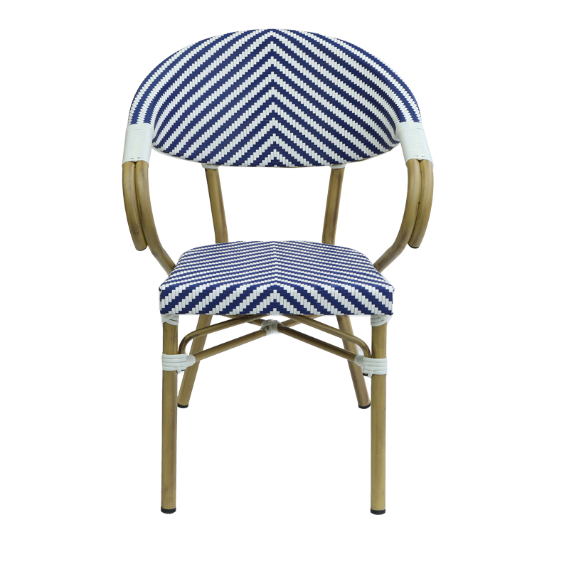 Fotel Isaia pakoworld i palosshëm alumini natyral-blu dhe rattan pe i bardhë 57x57x83cm