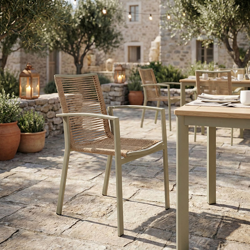 Fotel Jonian pakoworld i palosshëm alumini-tekstil në nuancë natyrale 57x63x83cm