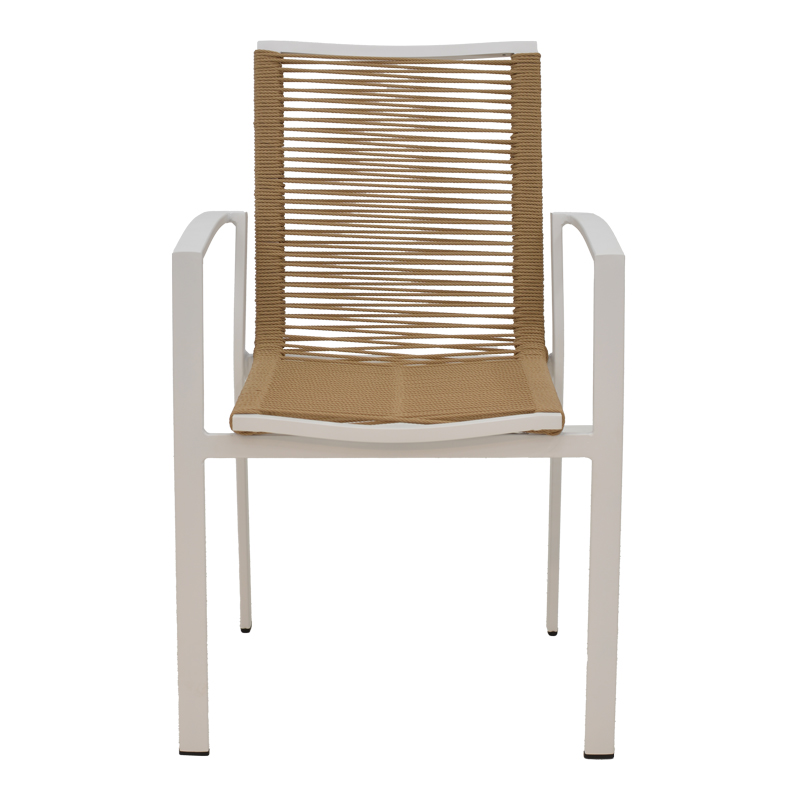 Fotel alumini Jonian pakoworld i palosshëm i bardhë-tekstil në nuancë natyrale 57x63x83cm