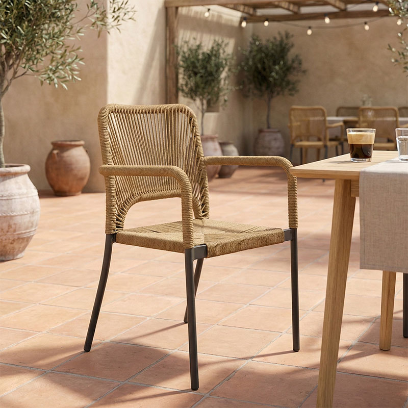 Fotel alumini Norture pakoworld i palosshëm kornizë antracit-rattan natyral 57x61x85cm