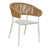 Karrige alumini Raven pakoworld e palosshme kornizë e bardhë-textilene natyral-rattan 57x62x78cm