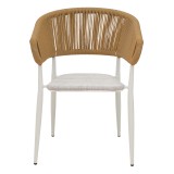 Karrige alumini Raven pakoworld e palosshme kornizë e bardhë-textilene natyral-rattan 57x62x78cm
