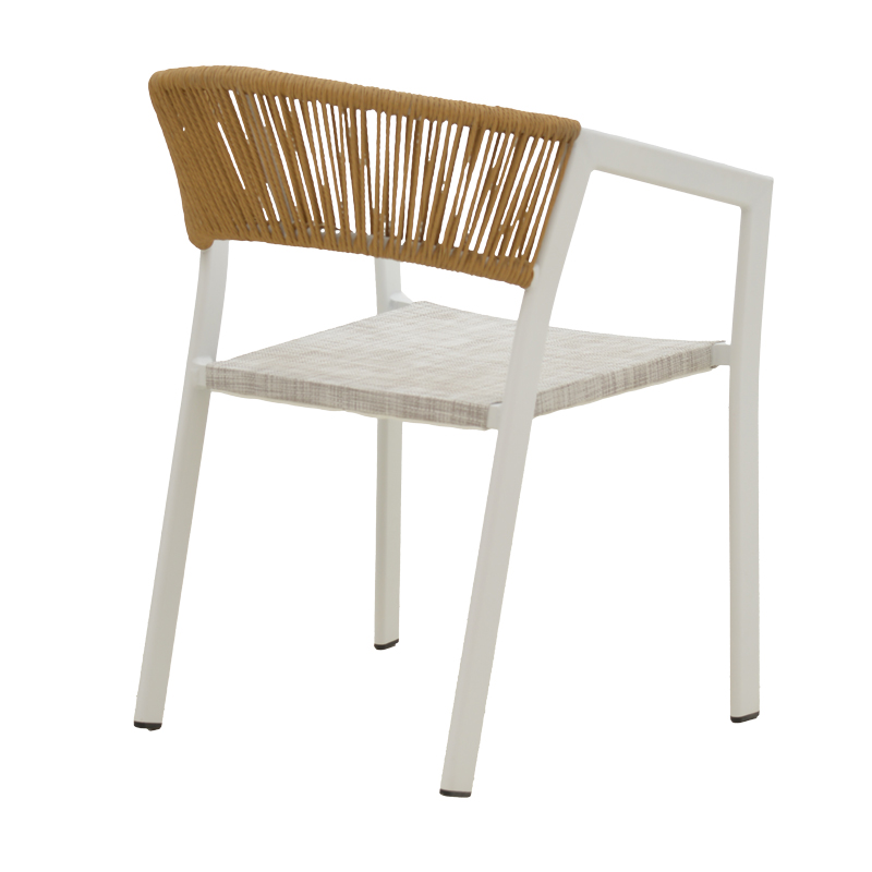 Fotel alumini Glisten pakoworld i palosshëm kornizë e bardhë-tekstil rattan natyral 56x62x77cm