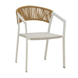 Fotel alumini Glisten pakoworld i palosshëm kornizë e bardhë-tekstil rattan natyral 56x62x77cm