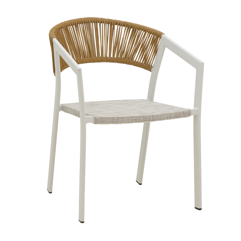 Fotel alumini Glisten pakoworld i palosshëm kornizë e bardhë-tekstil rattan natyral 56x62x77cm
