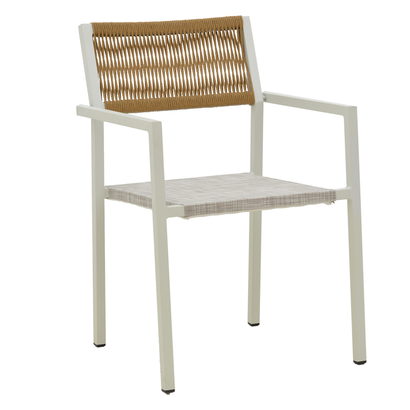 Karrige alumini Savor pakoworld e palosshme kornizë e bardhë-textilene rattan natyral 55x58x83cm