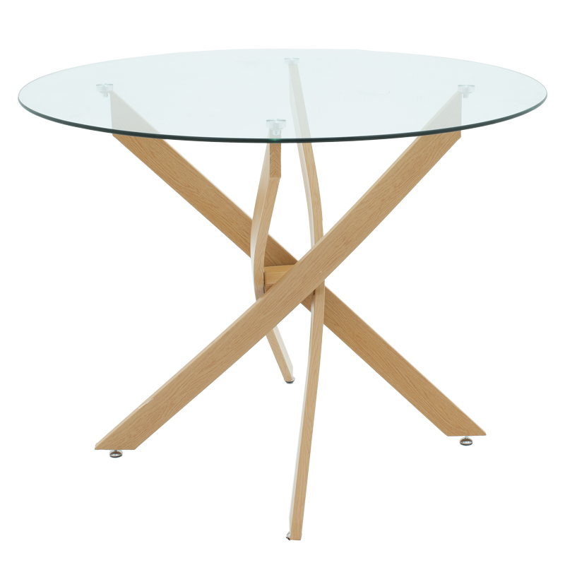 Tavolinë Antoro pakoworld xham dhe këmbë metalike në një nuancë natyrale D80x75cm