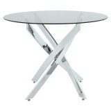 Tavolinë Antoro pakoworld xham dhe këmbë metalike në nuancë kromi D80x75cm