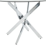 Tavolinë Antoro pakoworld xham dhe këmbë metalike në nuancë kromi D80x75cm