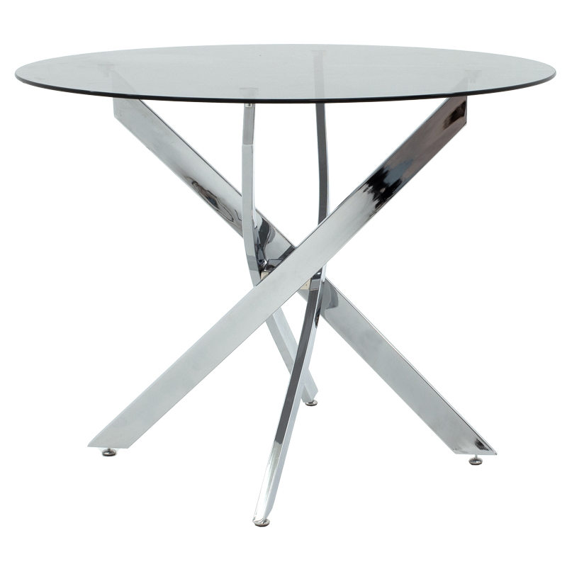 Tavolinë Antoro pakoworld xham dhe këmbë metalike në nuancë kromi D80x75cm