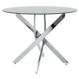 Tavolinë Antoro pakoworld xham dhe këmbë metalike në nuancë kromi D100x75cm
