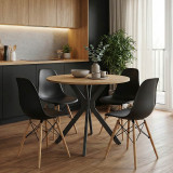 Tavolinë Xuson pakoworld mdf natyral-këmbë metalike të zeza D80x75cm