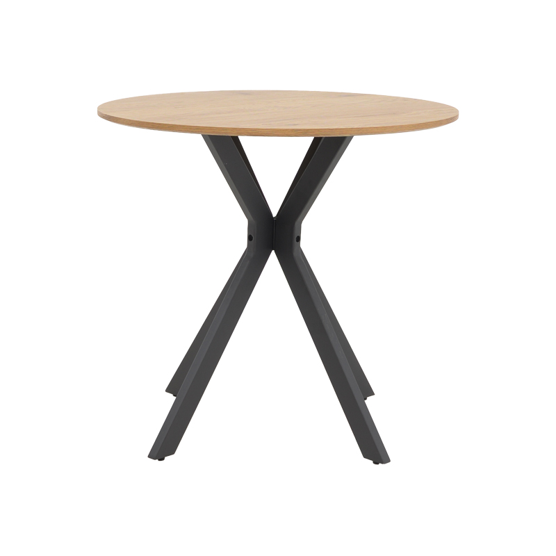 Tavolinë Xuson pakoworld mdf natyral-këmbë metalike të zeza D80x75cm
