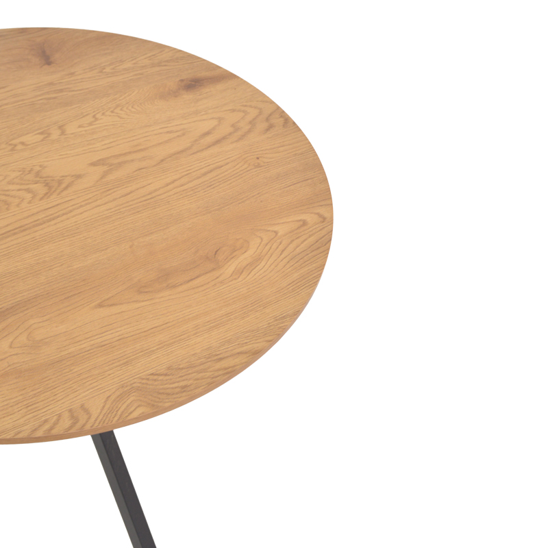 Tavolinë Xuson pakoworld mdf natyral-këmbë metalike të zeza D80x75cm
