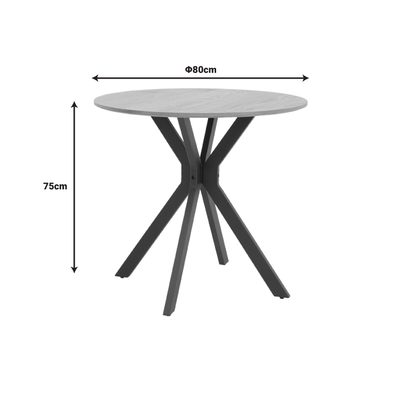 Tavolinë Xuson pakoworld mdf natyral-këmbë metalike të zeza D80x75cm