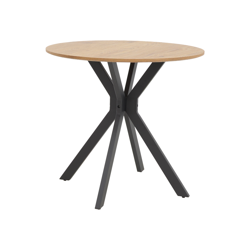 Tavolinë Xuson pakoworld mdf natyral-këmbë metalike të zeza D80x75cm