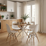 Tavolinë Xuson pakoworld mdf natyral-këmbë metalike të bardha D80x75cm
