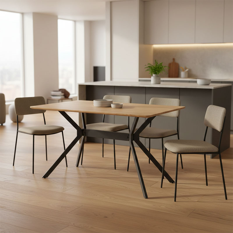 Tavolinë Nerelis pakoworld mdf natyral dhe këmbë metalike të zezë 120x70x75cm