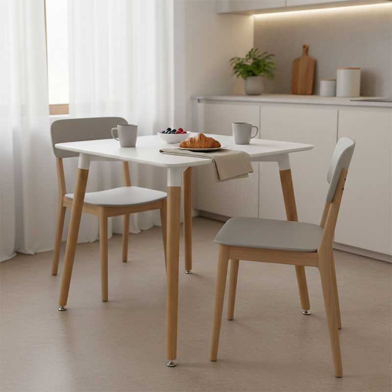 Tavolinë ngrënieje Natali pakoworld sipërfaqe MDF e bardhë-këmbë me ngjyrë natyrale 80x80x76cm