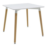 Tavolinë ngrënieje Natali pakoworld sipërfaqe MDF e bardhë-këmbë me ngjyrë natyrale 80x80x76cm