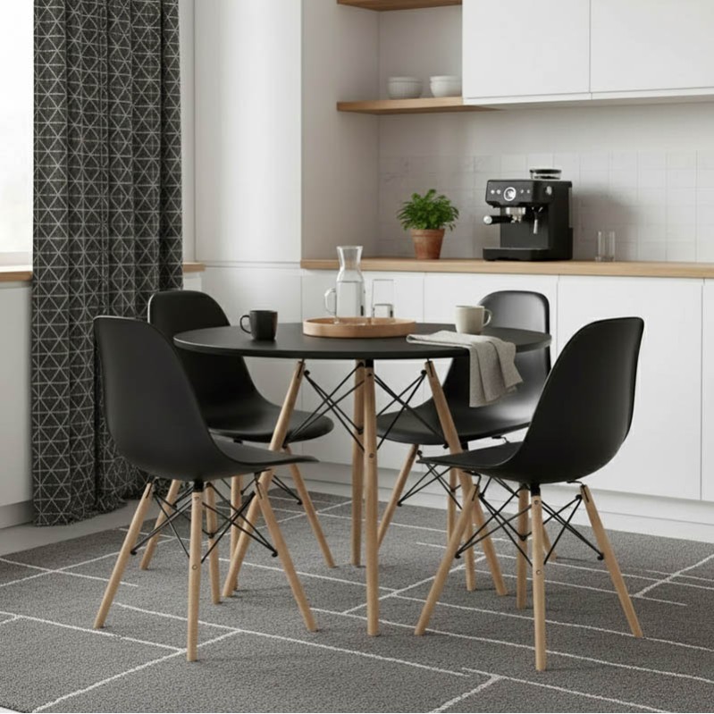 Tavolinë Julita pakoworld MDF e zezë dhe dru ahu natyral D120x73cm
