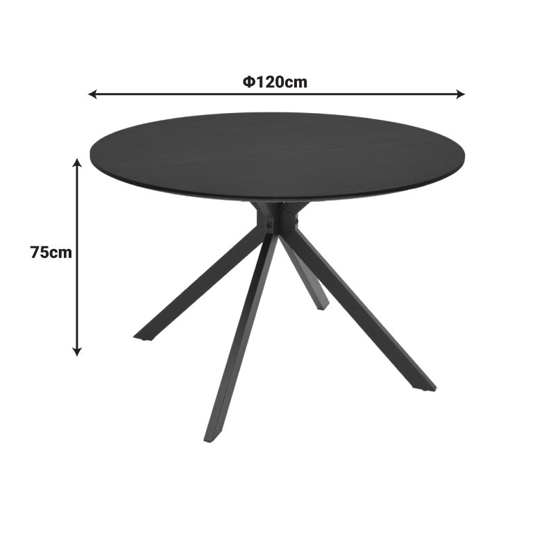 Tavolinë Xuson pakoworld mdf i zi dhe këmbë metalike D120x75cm