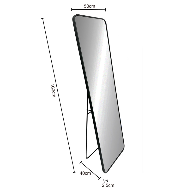 Pasqyrë dyshemeje Jayrens pakoworld alumini në argjend-zi 50x40x160cm