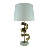 Llambë tavoline Lighted Inart E27 metal i artë-pëlhurë e bardhë D35x70cm