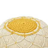 Stol-puf Boha Inart jute në nuancë të verdhë dhe të bardhë D40x30cm