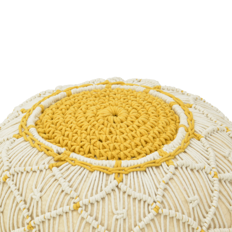 Stol-puf Boha Inart jute në nuancë të verdhë dhe të bardhë D40x30cm