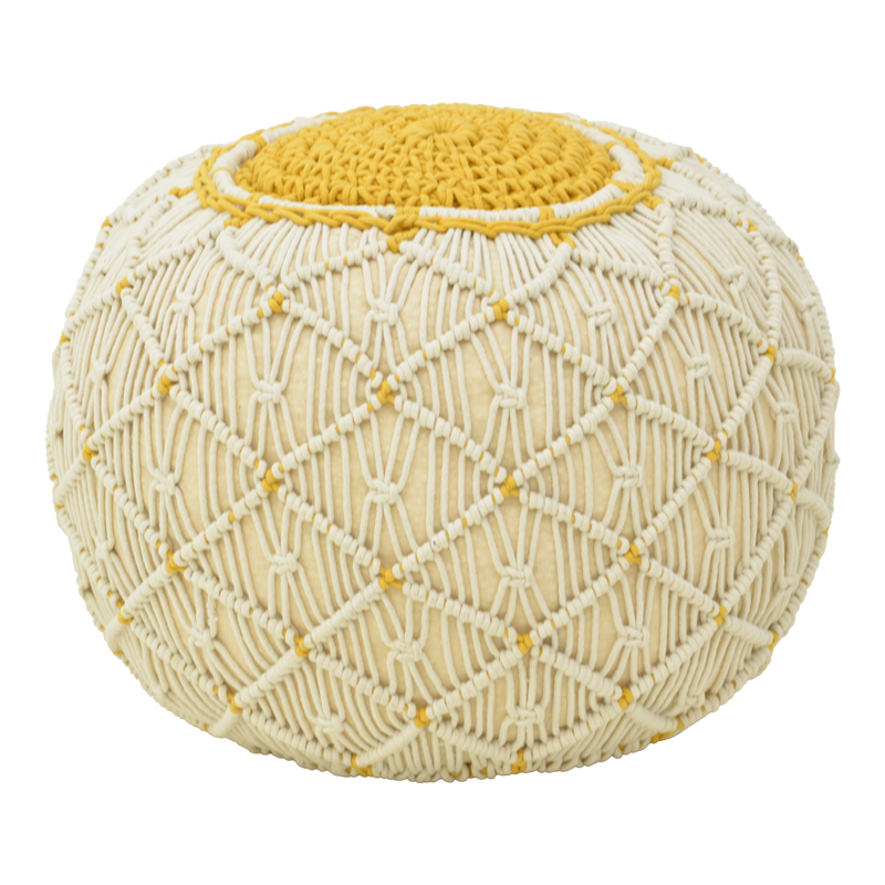 Stol-puf Boha Inart jute në nuancë të verdhë dhe të bardhë D40x30cm